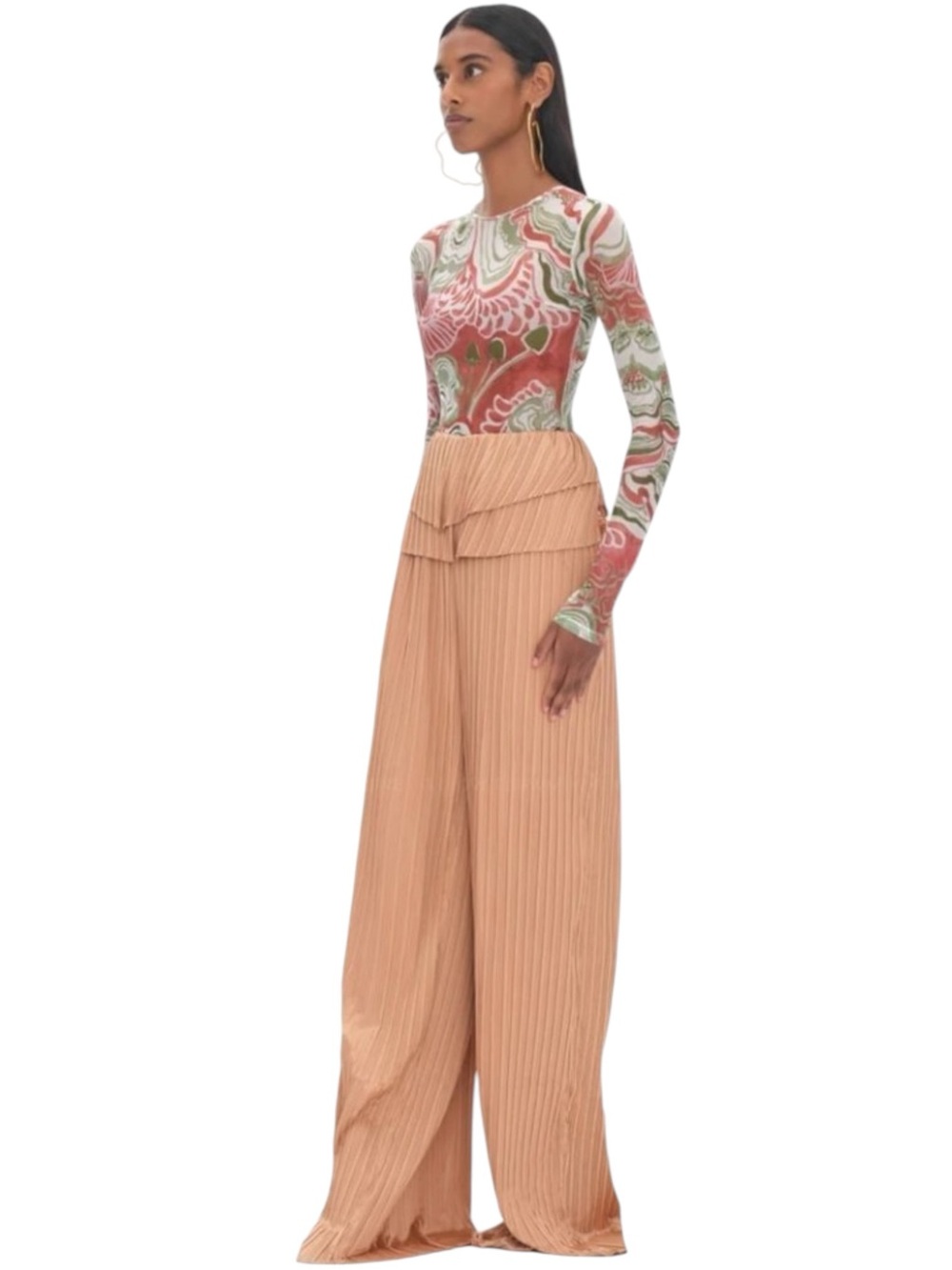 Andrea Iyamah Linea Pleated Wide Leg Pants Toffee NWT Luxury Size M